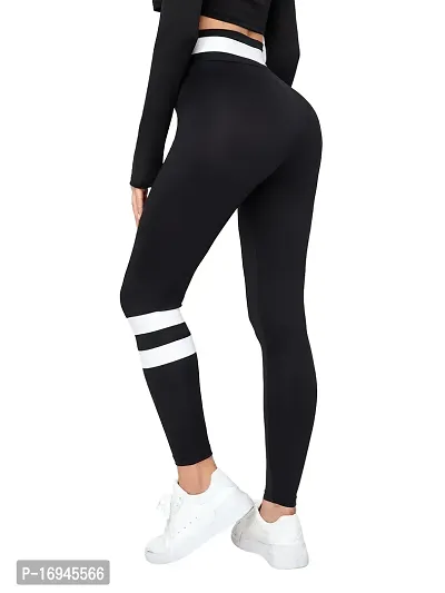 Stylish Black Poly Lycra Striped Jeggings For Women-thumb2