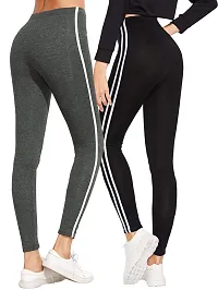Comfy Solid Cotton Rib Active Wear Yoga Pant For Women (Pack Of 2)-thumb1