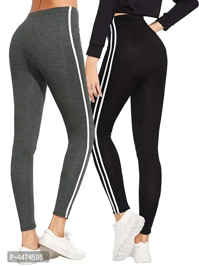 Comfy Solid Cotton Rib Active Wear Yoga Pant For Women (Pack Of 2)-thumb2