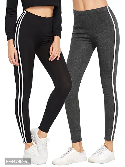 Comfy Solid Cotton Rib Active Wear Yoga Pant For Women (Pack Of 2)-thumb0