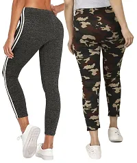 Comfy Solid And Camoflauge Cotton Rib Active Wear Yoga Pant For Women (Pack Of 2)-thumb1