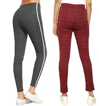 Comfy Solid And Checked Printed Cotton Rib Active Wear Yoga Pant For Women (Pack Of 2)-thumb1