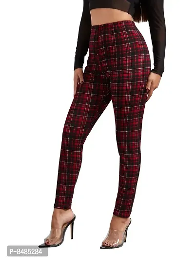 Trendy Lycra Blended Maroon Checked Gym Wear Active Wear Yoga Wear Jegging Tight For Women