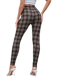 Trendy Lycra Blended Brown Checked Gym Wear Active Wear Yoga Wear Jegging Tight For Women-thumb1