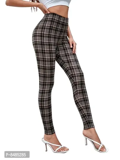 Trendy Lycra Blended Brown Checked Gym Wear Active Wear Yoga Wear Jegging Tight For Women