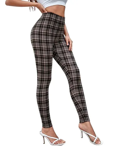 Trendy Lycra Blended Checked Gym Wear Active Wear Yoga Wear Jegging Tight For Women