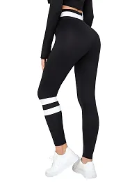 Stylish Black Poly Lycra Striped Jeggings For Women-thumb1