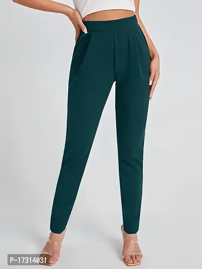 Stylish Olive Poly Lycra Solid Trousers For Women-thumb0