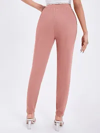 Stylish Peach Poly Lycra Solid Trousers For Women-thumb1