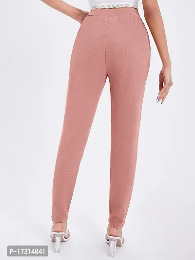 Stylish Peach Poly Lycra Solid Trousers For Women-thumb2