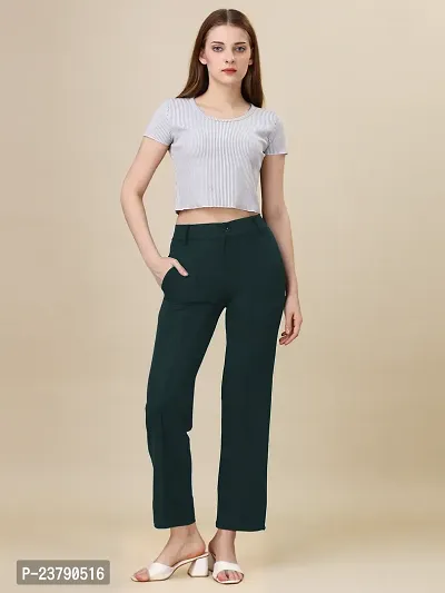 Elegant Green Lycra Solid Trouser For Women-thumb4