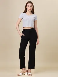 Elegant Black Lycra Solid Trouser For Women-thumb3