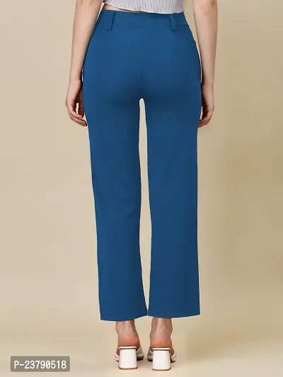 Elegant Blue Lycra Solid Trouser For Women-thumb2