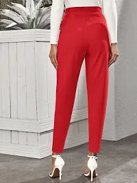 Stylish Red Poly Lycra Solid Trousers For Women-thumb1