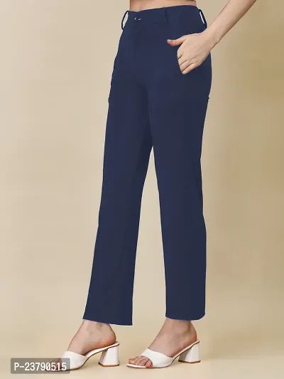 Elegant Blue Lycra Solid Trouser For Women-thumb3