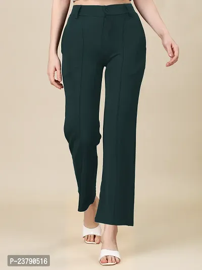 Elegant Green Lycra Solid Trouser For Women-thumb0