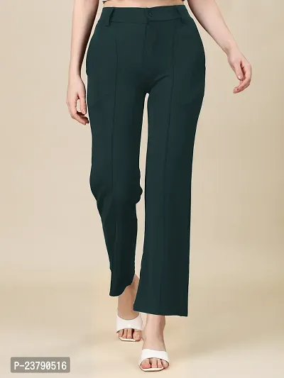 Elegant Green Lycra Solid Trouser For Women