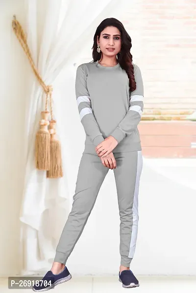 Elite Grey Cotton Blend Long Tracksuit For Women-thumb3