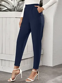 Stylish Navy Blue Poly Lycra Solid Trousers For Women-thumb2