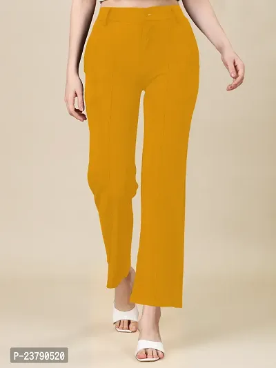 Elegant Yellow Lycra Solid Trouser For Women