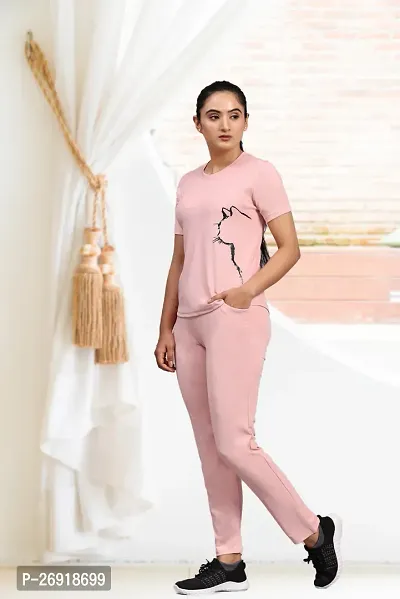 Elite Pink Cotton Blend Short Tracksuit For Women-thumb2