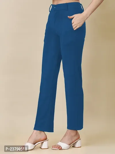 Elegant Blue Lycra Solid Trouser For Women-thumb3