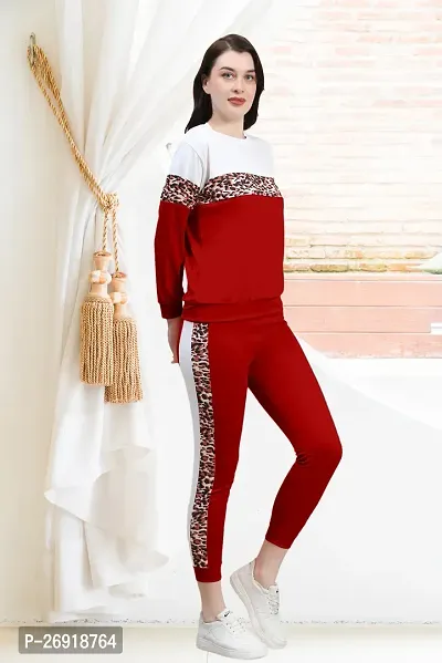 Elite Red Cotton Blend Long Tracksuit For Women-thumb3