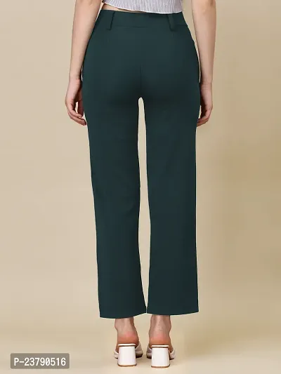Elegant Green Lycra Solid Trouser For Women-thumb2