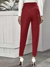 Stylish Maroon Poly Lycra Solid Trousers For Women-thumb1