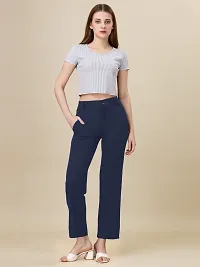 Elegant Blue Lycra Solid Trouser For Women-thumb3