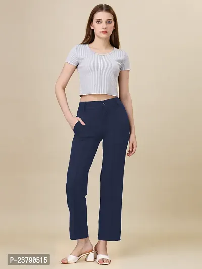 Elegant Blue Lycra Solid Trouser For Women-thumb4