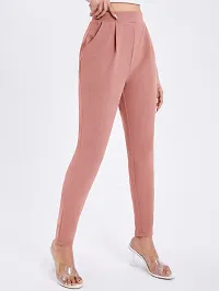 Stylish Peach Poly Lycra Solid Trousers For Women-thumb2