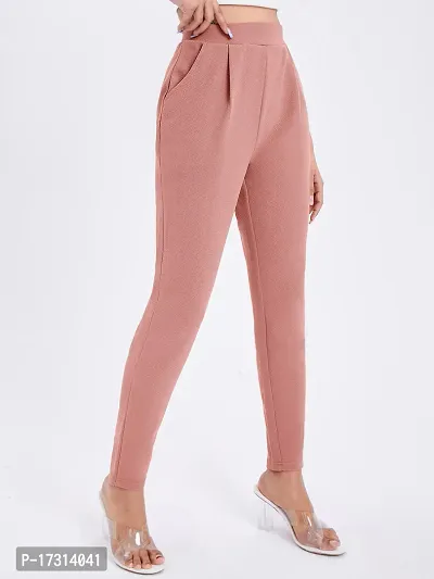 Stylish Peach Poly Lycra Solid Trousers For Women-thumb3