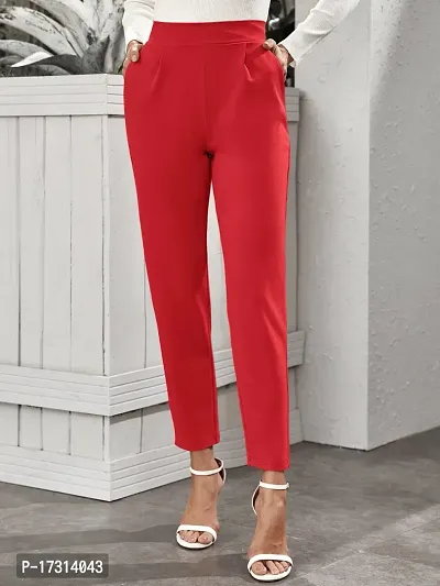 Stylish Red Poly Lycra Solid Trousers For Women-thumb0