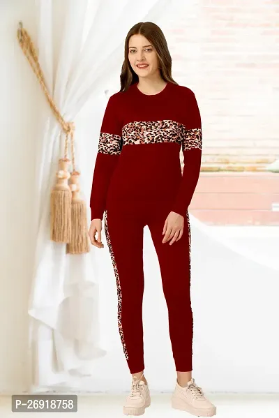 Elite Red Cotton Blend Long Tracksuit For Women