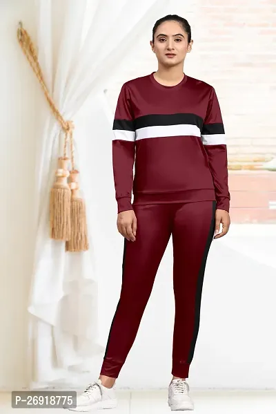 Elite Maroon Cotton Blend Long Tracksuit For Women