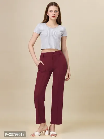 Elegant Maroon Lycra Solid Trouser For Women-thumb4