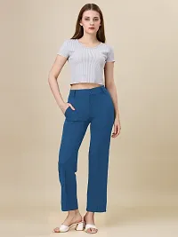 Elegant Blue Lycra Solid Trouser For Women-thumb3