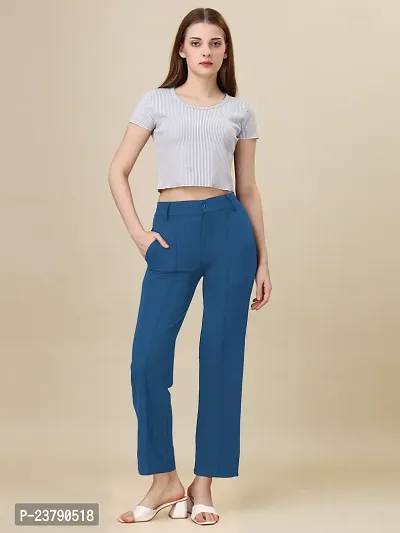 Elegant Blue Lycra Solid Trouser For Women-thumb4