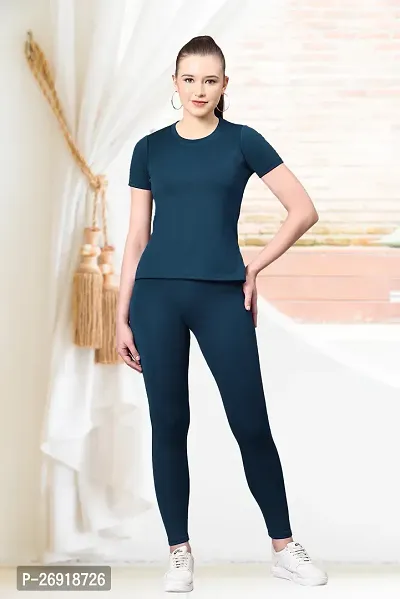 Elite Navy Blue Cotton Blend Short Tracksuit For Women-thumb0