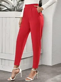 Stylish Red Poly Lycra Solid Trousers For Women-thumb2