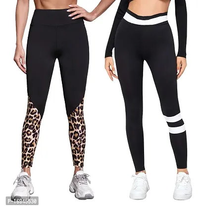 Stylish Black Poly Lycra Striped Jeggings For Women-thumb0