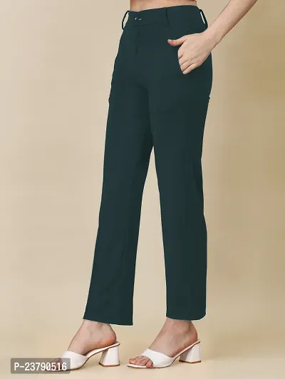 Elegant Green Lycra Solid Trouser For Women-thumb3