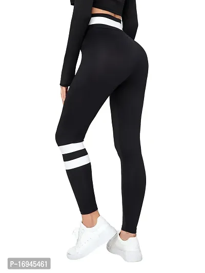 Stylish Black Poly Lycra Striped Jeggings For Women-thumb3