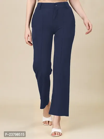 Elegant Blue Lycra Solid Trouser For Women