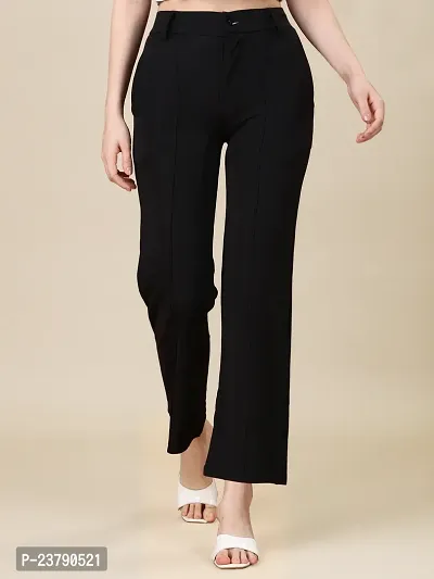 Elegant Black Lycra Solid Trouser For Women