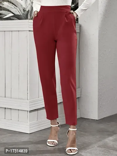 Stylish Maroon Poly Lycra Solid Trousers For Women