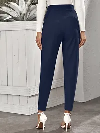 Stylish Navy Blue Poly Lycra Solid Trousers For Women-thumb1