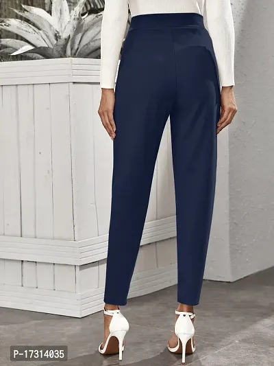 Stylish Navy Blue Poly Lycra Solid Trousers For Women-thumb2