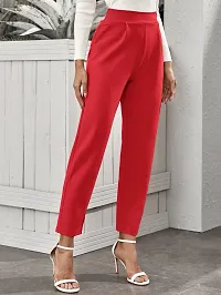 Stylish Red Poly Lycra Solid Trousers For Women-thumb3